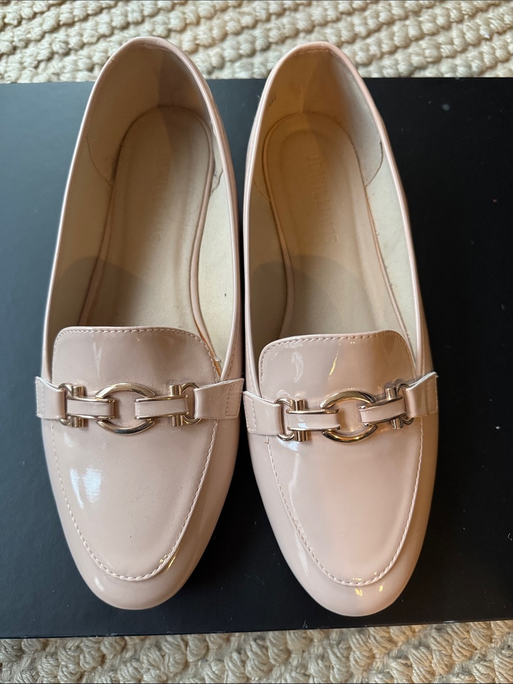 Women's Faux Patent Leather Slip-On Loafers in Blush Pink